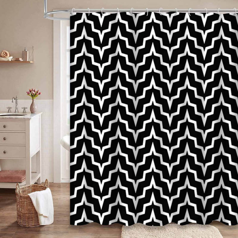 Rideau de douche abstrait à motif géométrique noir avec 12 crochets, L 72 po x l 78 po