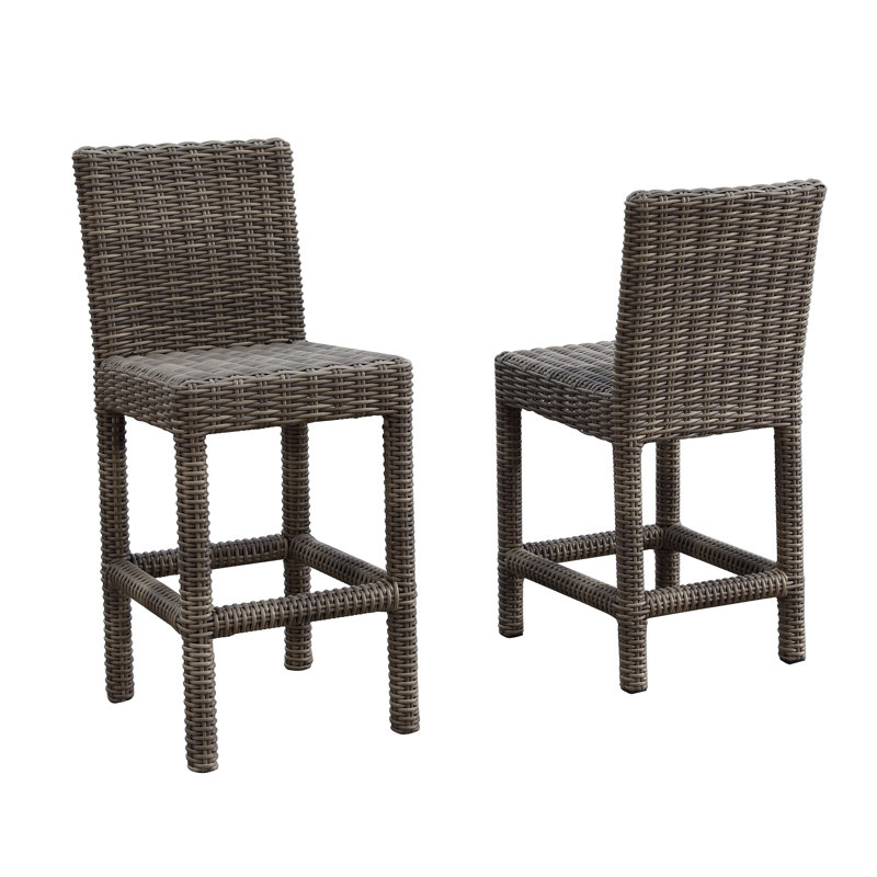 Emerald II Outdoor Bar Stool, Counter Stool (26" Seat Height), Canvas Henna Sunbrella®, Dark Brown