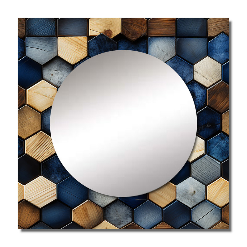 Miroir Beige et bleu Hexagones Symmetry, 36 po x 36 po