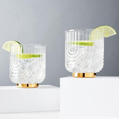 Verres à billes Viski Gatsby, verres à whisky rétro pour whisky, scotch et bourbon, verres arqués de style art déco, ensemble de boissons en cristal plaqué or