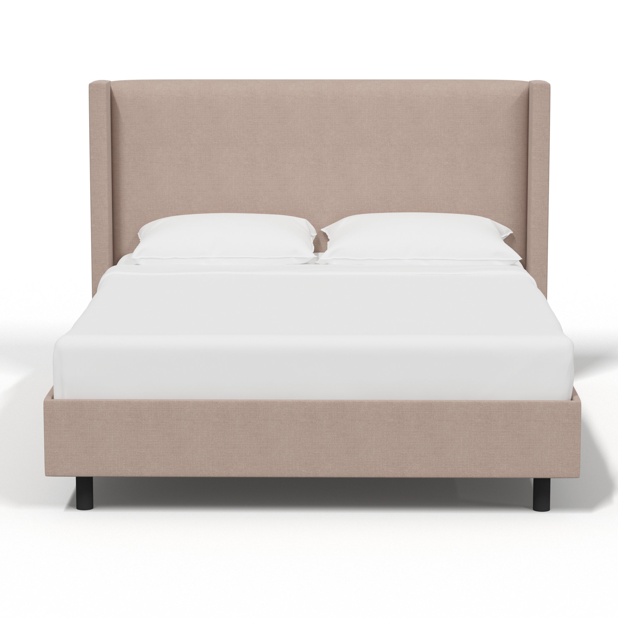 Hanson Upholstered Wingback Platform Bed, Full, Classic Stone Linen