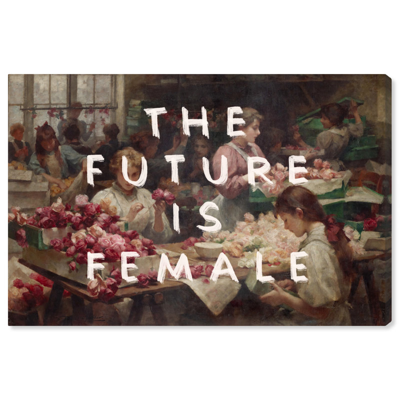 The Future Is Female 20" x 30" Canvas Print in White and Light Green