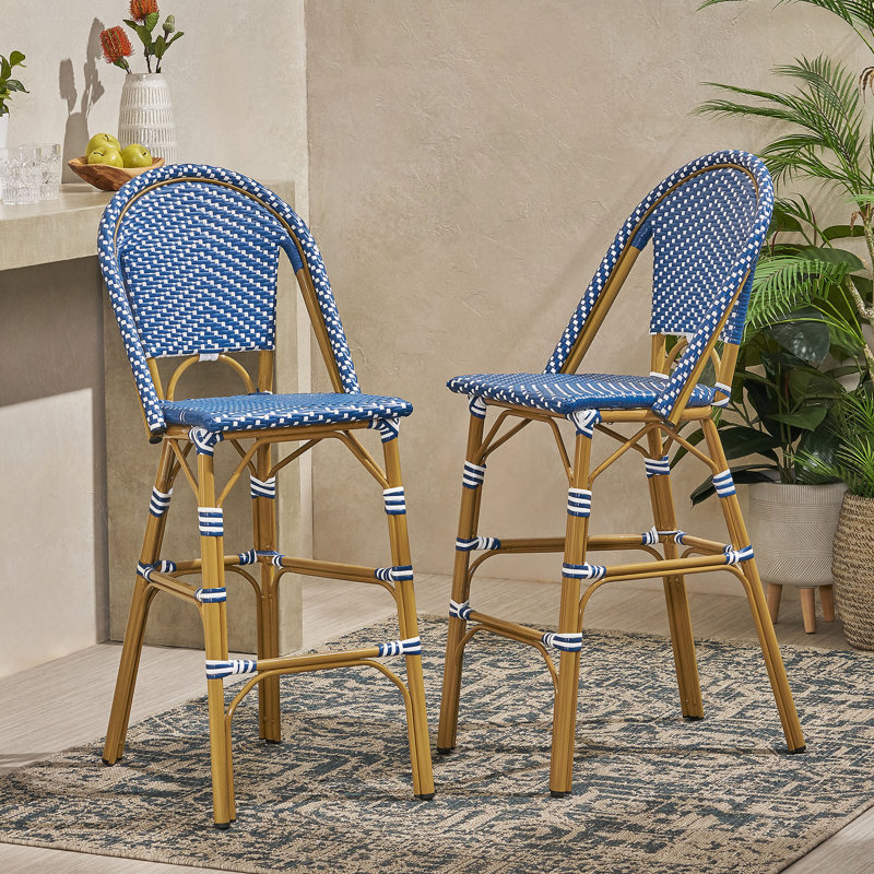 Tabourets de bar 4 pieds en aluminium bleu sarcelle avec repose-pieds, Bleu sarcelle