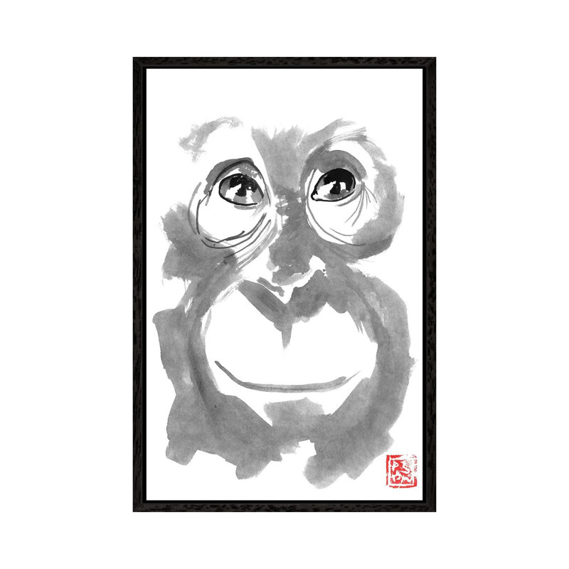 Smiling Orangutan 1 Piece Wall Art on Canvas, 152.5 cm H x 101.5 cm W, Black Framed
