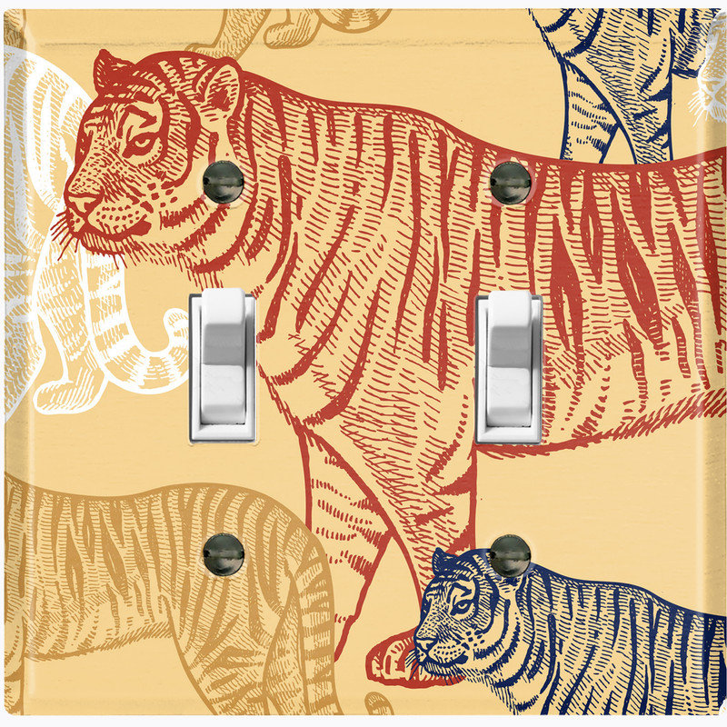 Metal Light Switch Plate Cover; US Standard Size 2 Gang Toggle - Tiger Drawings, #2 Double Toggle