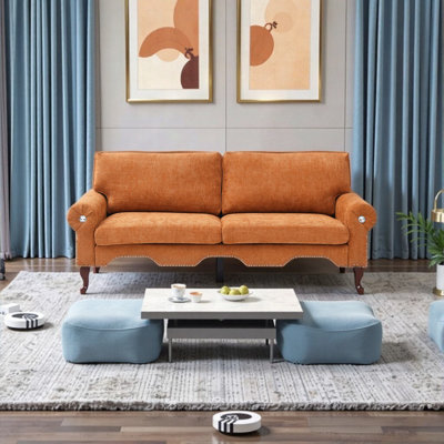 Canapé classique Chesterfield 3 places - Accoudoirs roulés avec accents en cristal