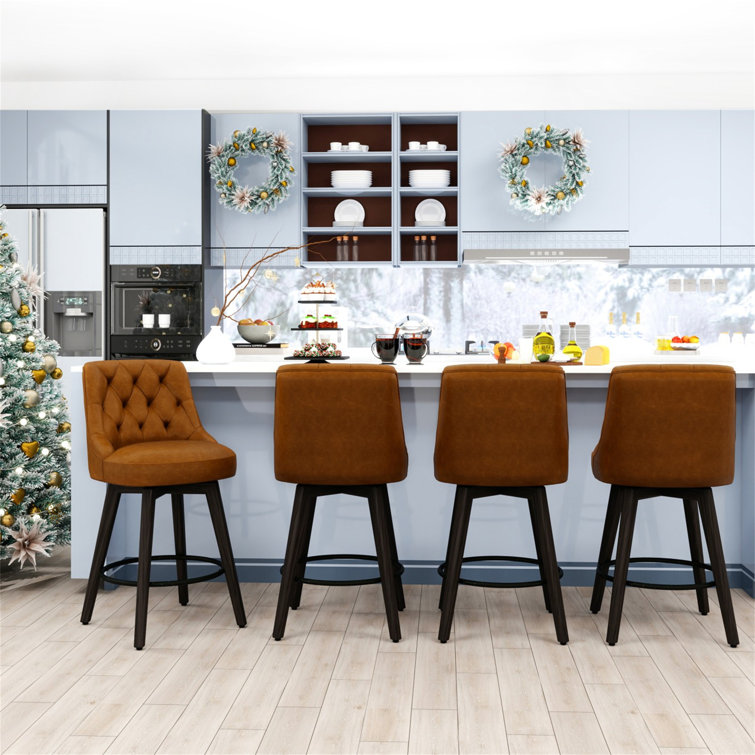 Kiliam Upholstered Swivel Counter & Bar Stool with Solid Wood Frame