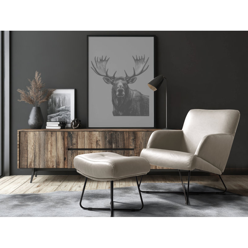 Averie Genuine Leather Designer Armchair With Footstool Included, Beige