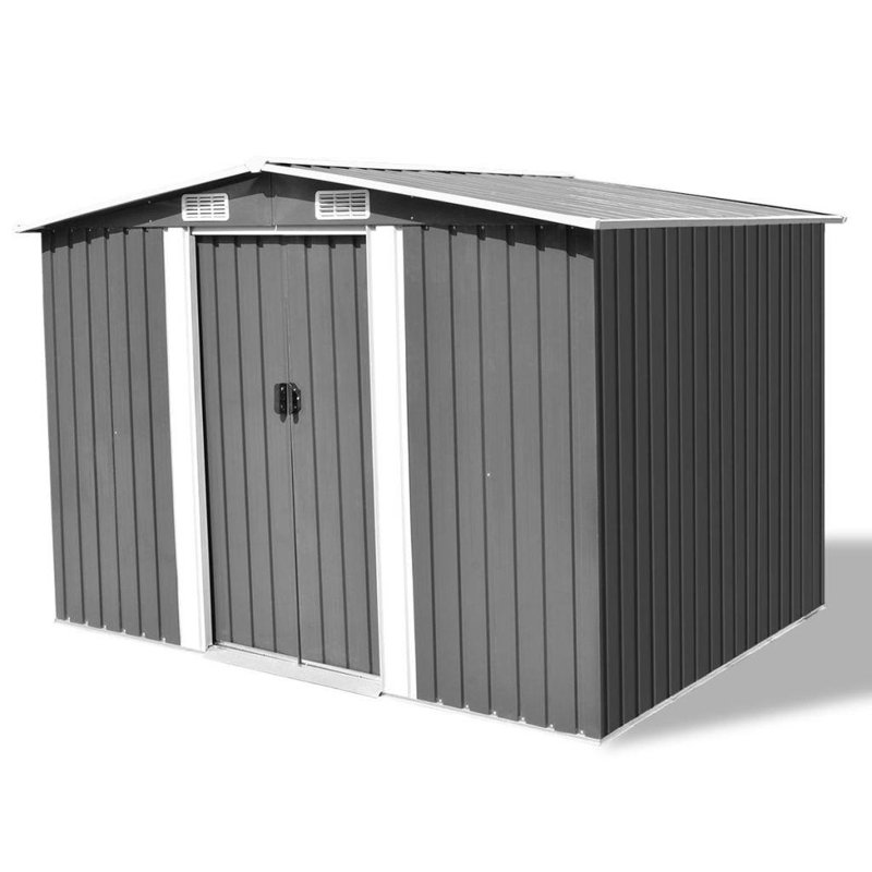 Garden Storage Shed Metal 257x205x178cm Tool Organiser Cabin Multi Colours, Grey