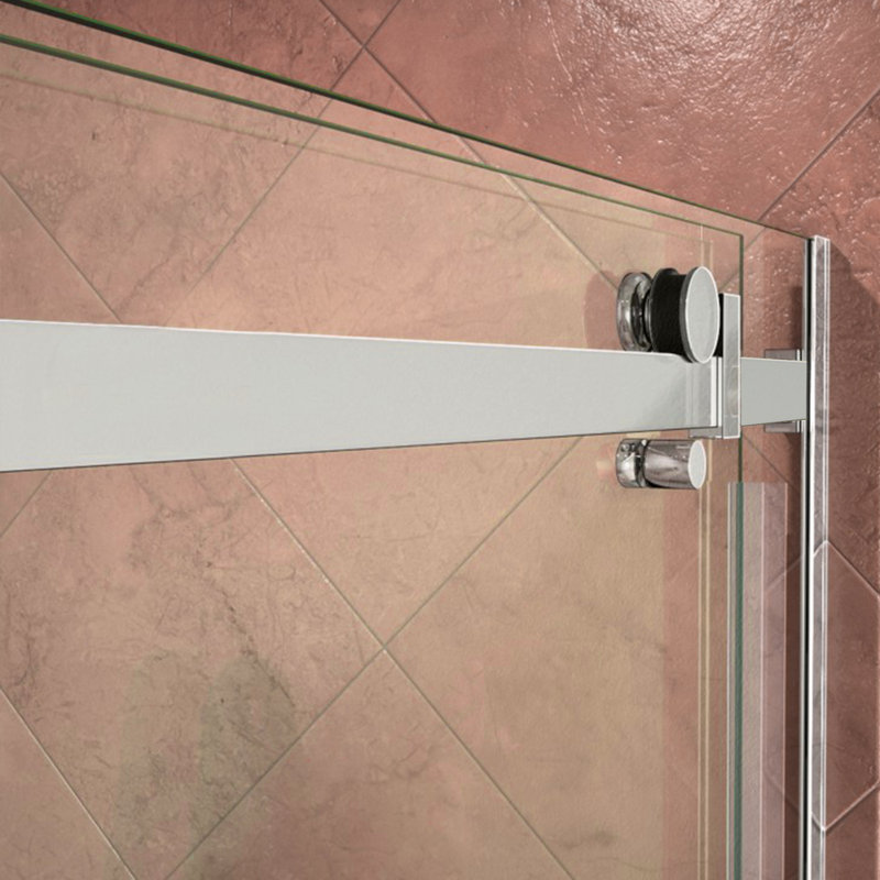 56" - 60" W 74” H Double Sliding Frameless Shower Door with Fixed Glass Panel, Chrome