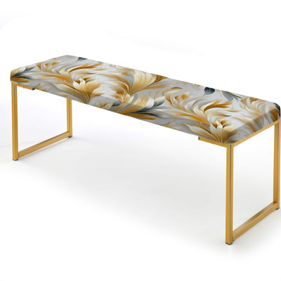 Ikat Upholstered Gold Bench