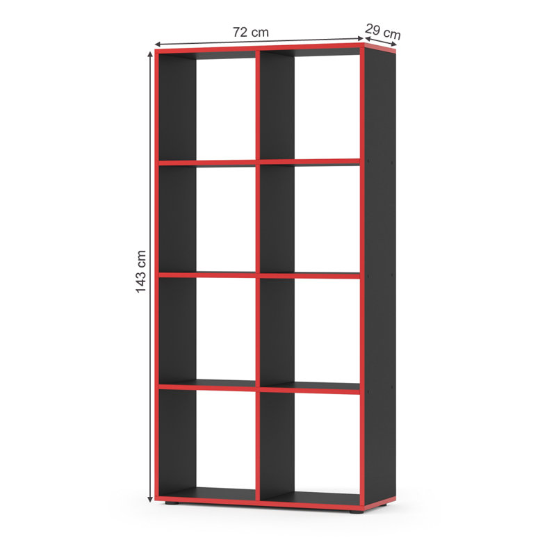Bhaven 143cm H x 72cm W Cube Bookcase, Black/Red