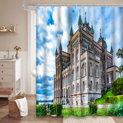 Castle Garden Medieval Europe Landscape Shower Curtain with 12 Hooks