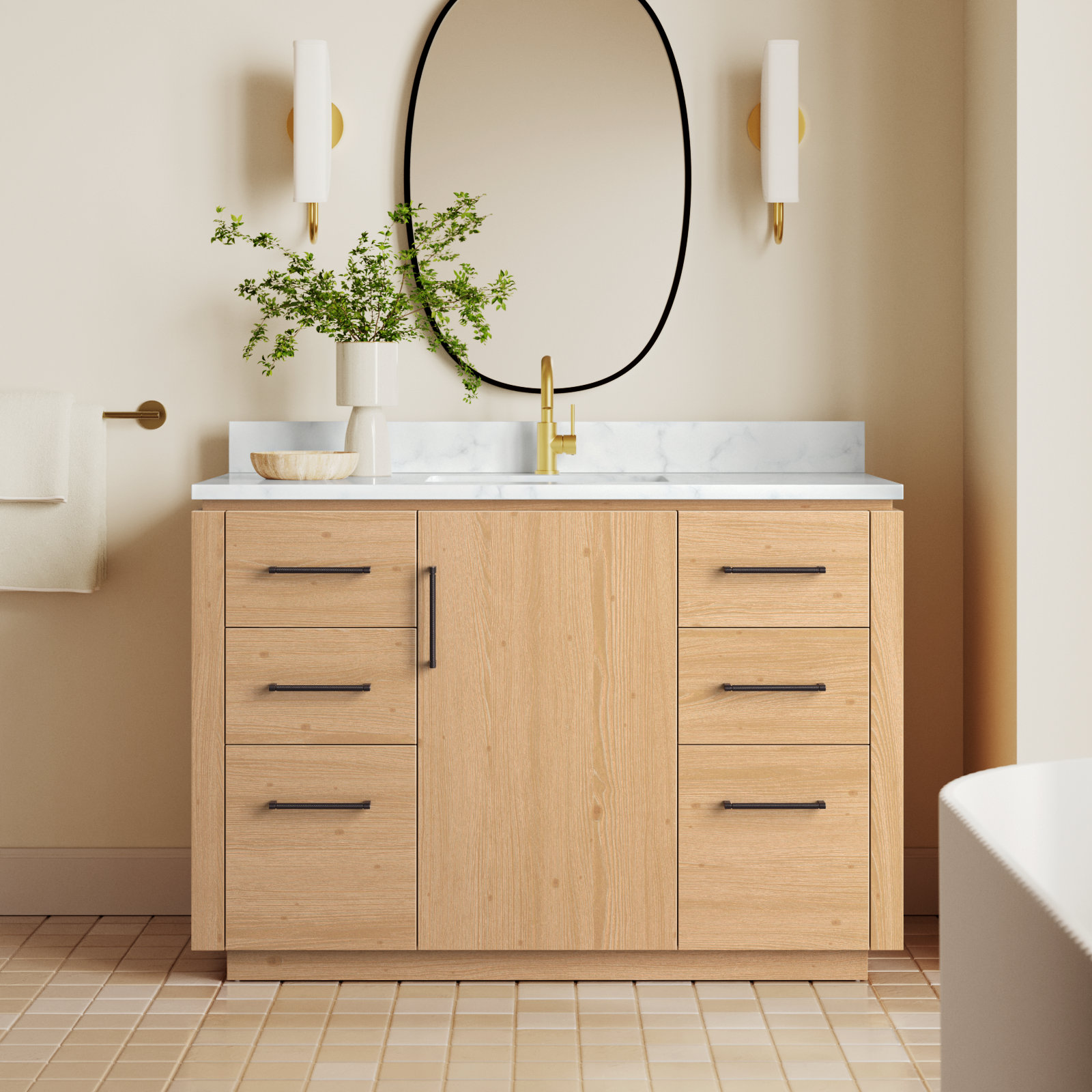 Cloverfield 48'' Single Bathroom Vanity, Fir Wood Brown, Matte Black
