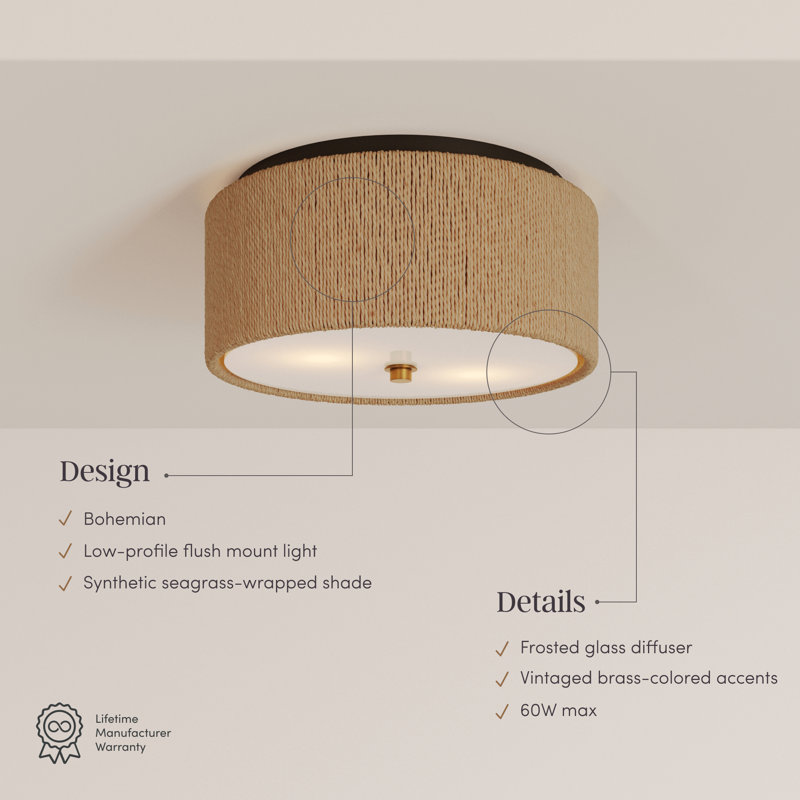Flush Mount Ceiling Light With Seagrass Shade