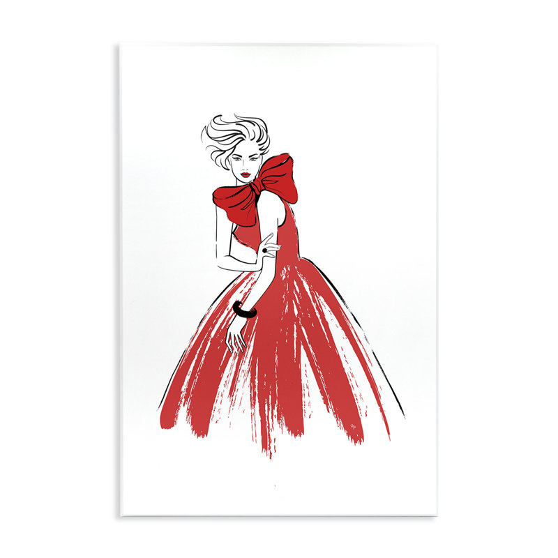 Art mural, "Lady & Red Bow Dress" par Martina Pavlova, H 15 po x l 10 po