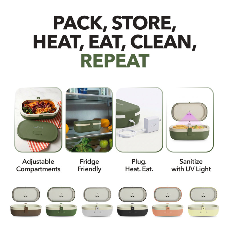 UVI Plus – SELF-HEATING LUNCH BOX WITH USB-C CORD AND UV LIGHT SANITIZER, Green