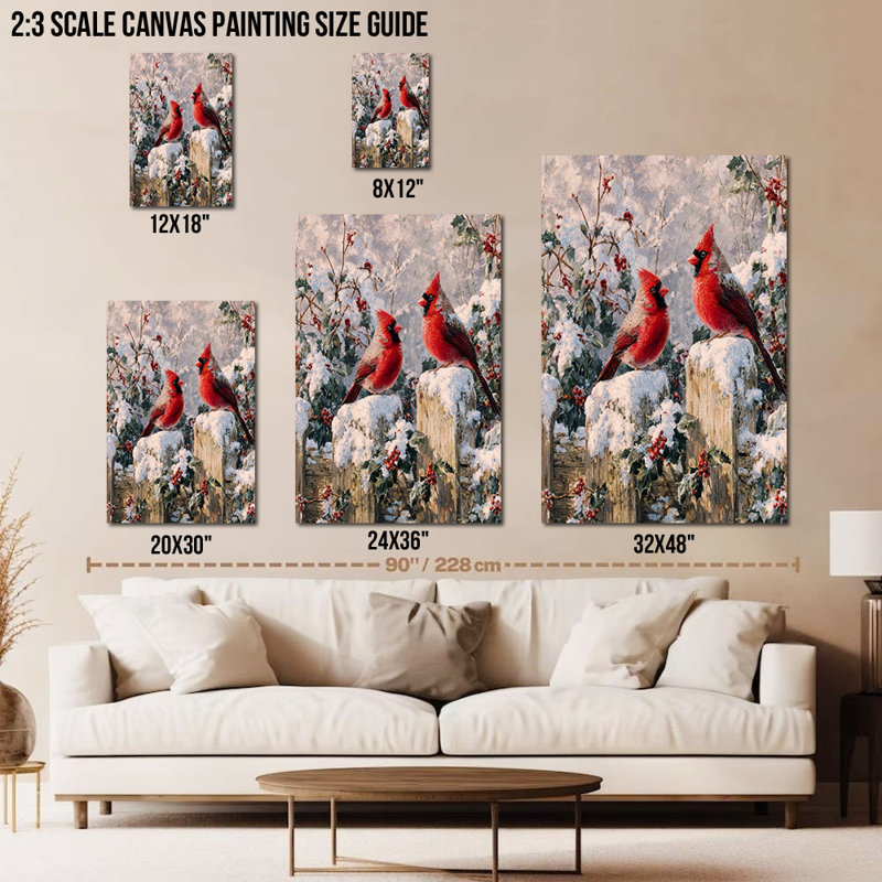 Cardinal Winter Wall Art - décorations murales photos de Noël, art de Noël oiseau rétro, peintures murales sur toile des Fêtes pour le salon, impressions sur toile tendue encadrée, 12 po x 18 po