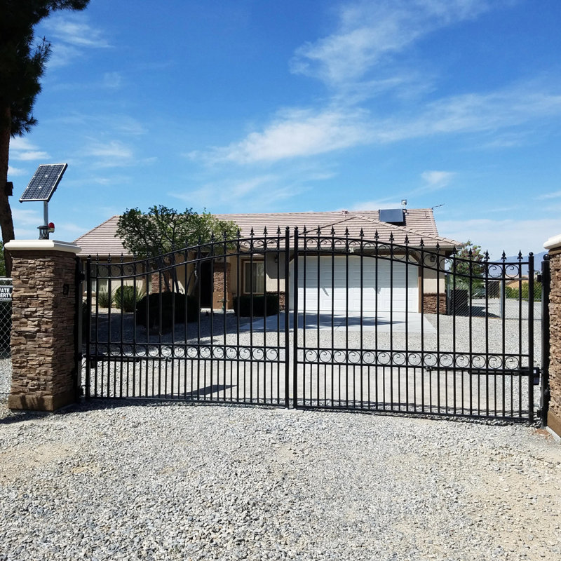 London Style Black Steel Dual Swing Driveway Gate with Opener