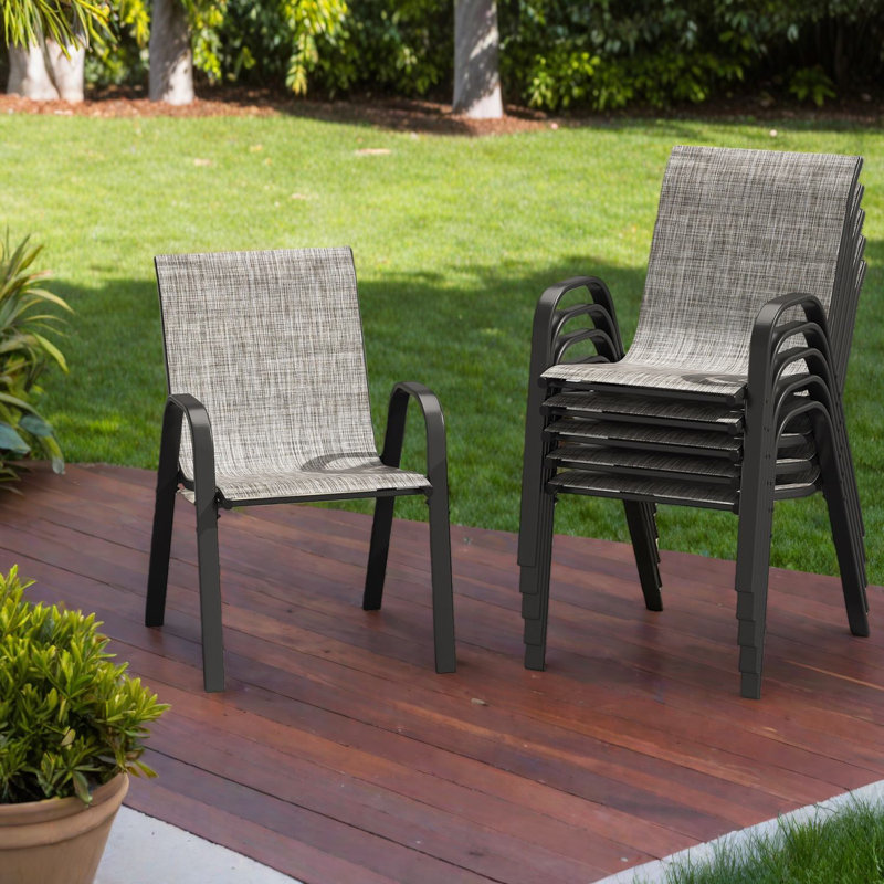 Chaises de salle à manger empilables de patio, chaises modernes de Textilene en métal pour le patio