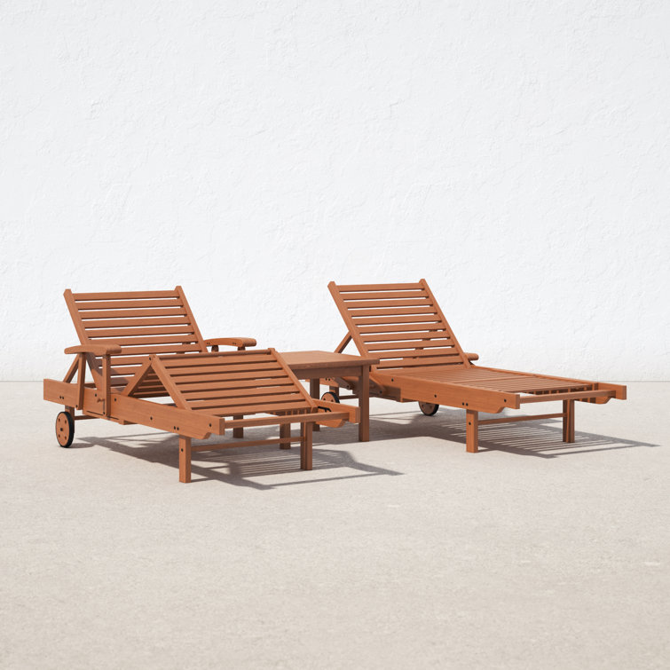 Alyisa Outdoor Eucalyptus Chaise Lounge Set with Table