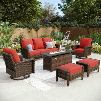 Premium All-weather Wicker 7 - Person Patio Conversation Sets With Fire Pit Table