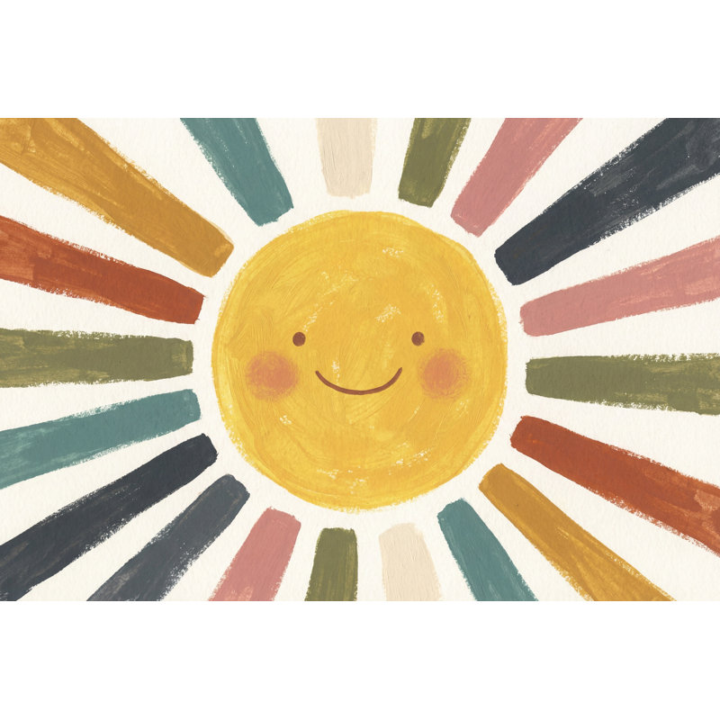 Papier peint souriant rayons du soleil, étoiles peintes à la main, 120 po x 96 po, Peler et coller