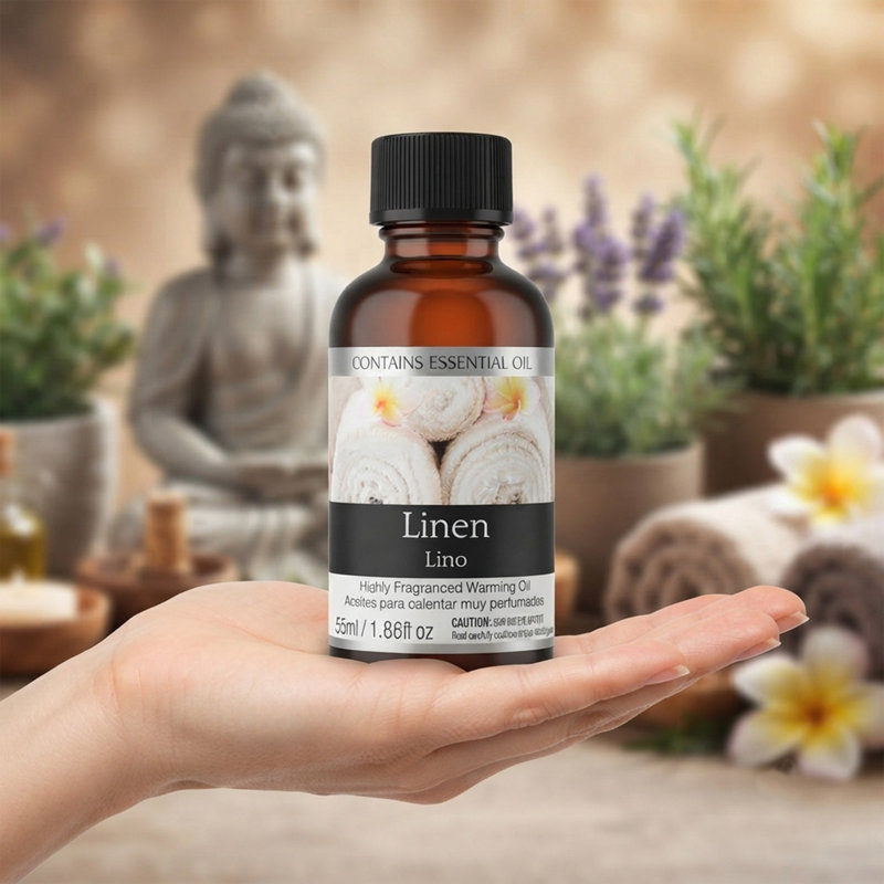 Linen Highly Scented Fragrance Warming Oils, Box of 5, 55 ml 1.86oz ea. Ideal Gift for Weddings, spa, Reiki, Meditation, Bathroom Settings W1