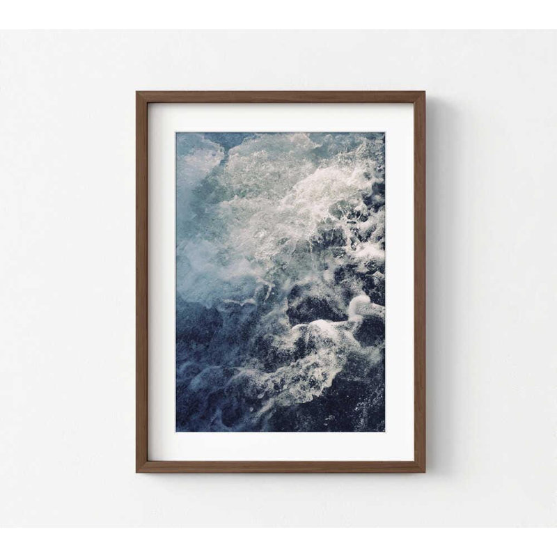 Impression de photographie océanique: vagues bleues abstraites, Impression encadrée avec passe-partout, Brun