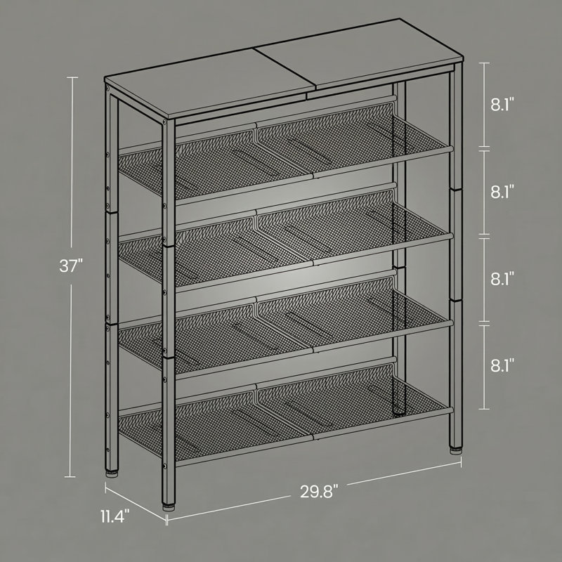 Étagère à chaussures 5 niveaux 20 P 29,8 po avec tablettes de rangement, Brun / Noir, H 37 po x l 29,8 po x P 11,4 po