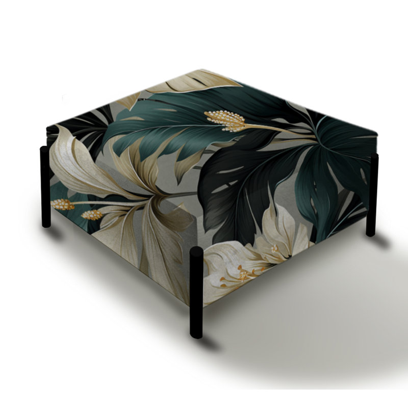 Motif tropical tropique monochrome V - grand repose-pieds carré tropical