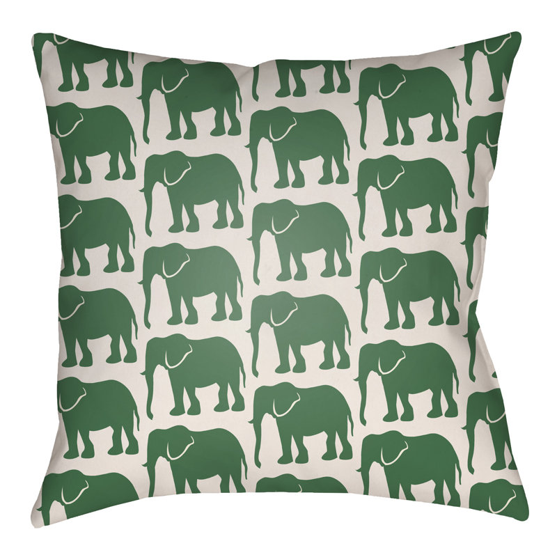 Lolita Elephant Geometric Outdoor Throw Pillow, 22" H x 22" W, Kelly Green/Ivory