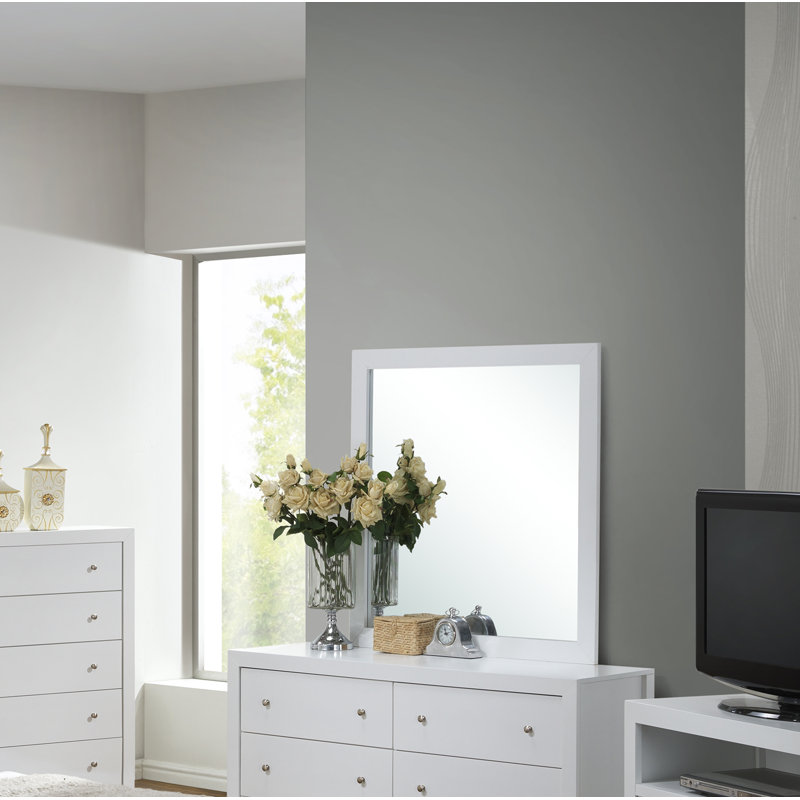 Aguilar Wood Square Wall Mirror, White