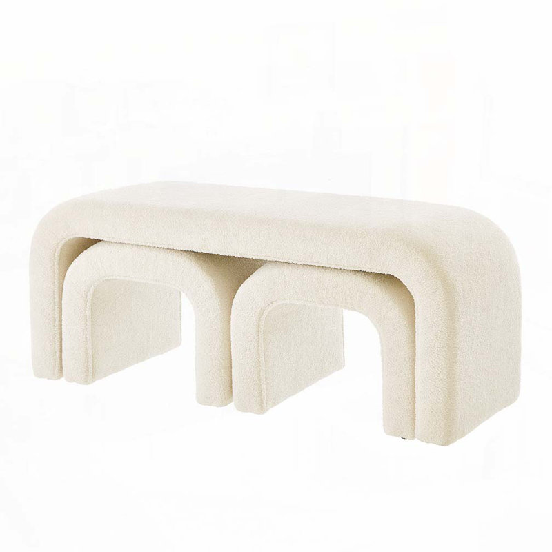 Ensemble de 3 bancs de repose-pieds en forme de U, Crème, crème