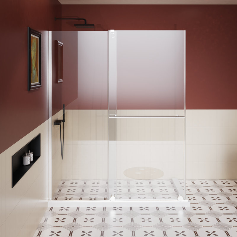 30 - 60 In.W X 72 In.H Shower Door With Supporting Bar And Stainless Steel Fittings, 1/4 Inch Thick Shatter Glass, Leak Proof Setup Sliding Width Adjustment, Handle, Reversible Installation