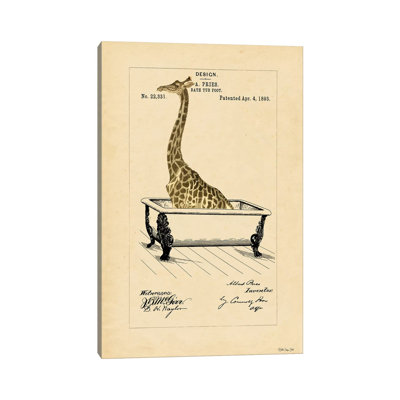 Giraffe In Tub - Print on Canvas