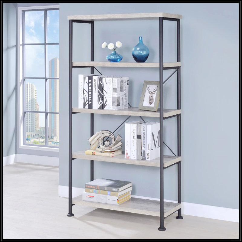 4-Shelf Bookcase, Gray/Black