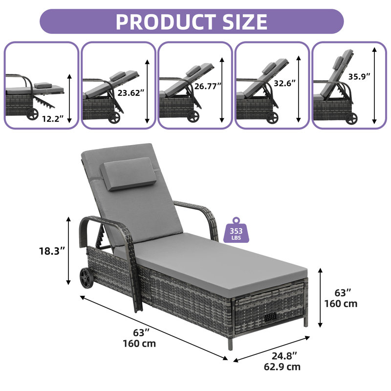 Anayelly Outdoor Wicker Chaise Lounge with Storage Space, Gray/Gray