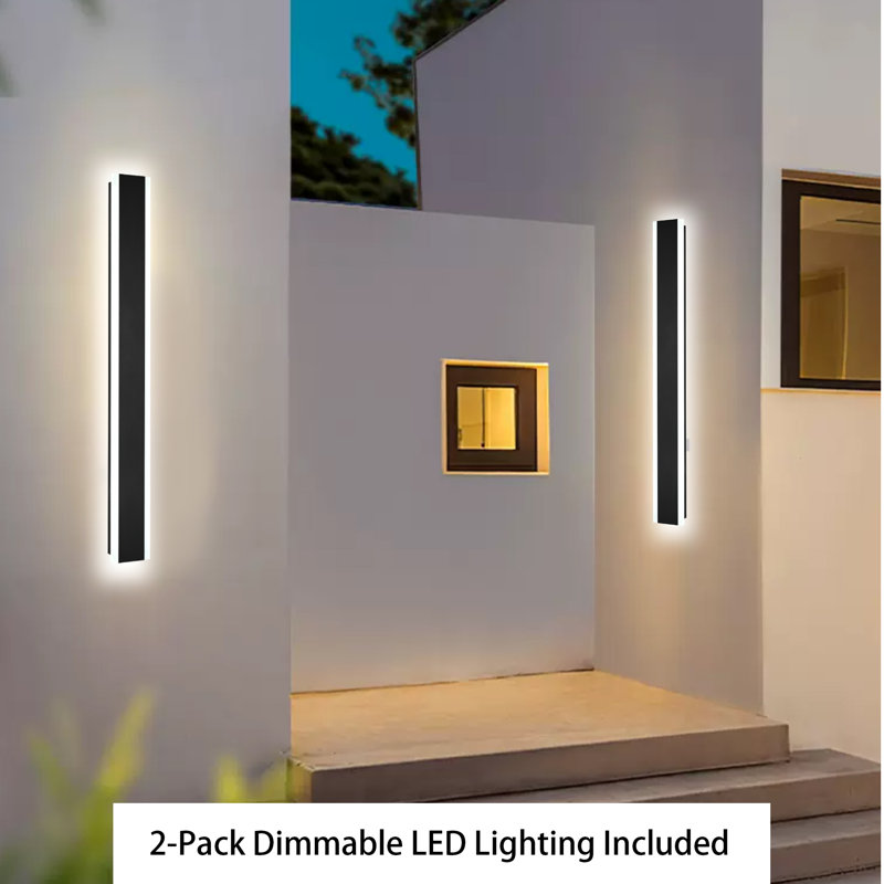 Modern Outdoor Wall Light, 3000K/3500K/4500K/5000K/6000K 5 Color Change Black Exterior Light Fixtures Wall Mount, Ip65 Waterproof Modern Porch Lights Wall Sconce, Long Linear Outside Lighting Hard-Wired
