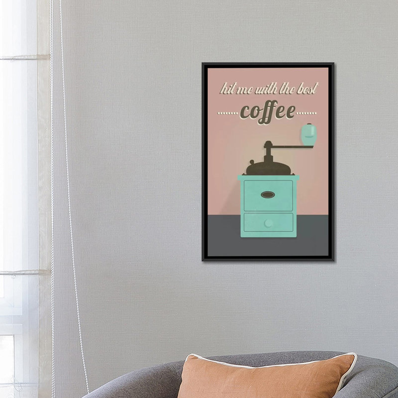 « coffee », art textuel sur toile tendue, H 26 po x l 18 po x P 1,5 po, Toile avec cadre noir, Pas de tapis