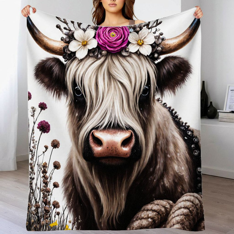 Couverture florale 1pc Highland Cow, L 40 po x L 50 po