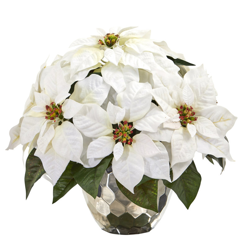 Arrangement floral de poinsettias artificiels dans un vase, Argent