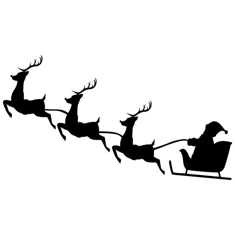 Décalcomanie murale noël renne père noël, H 16 po x l 30 po, Noir