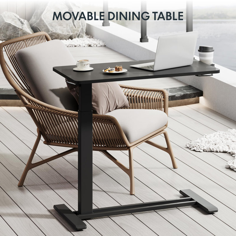 Black Adjustable Rolling Computer Cart with Pneumatic Lift
