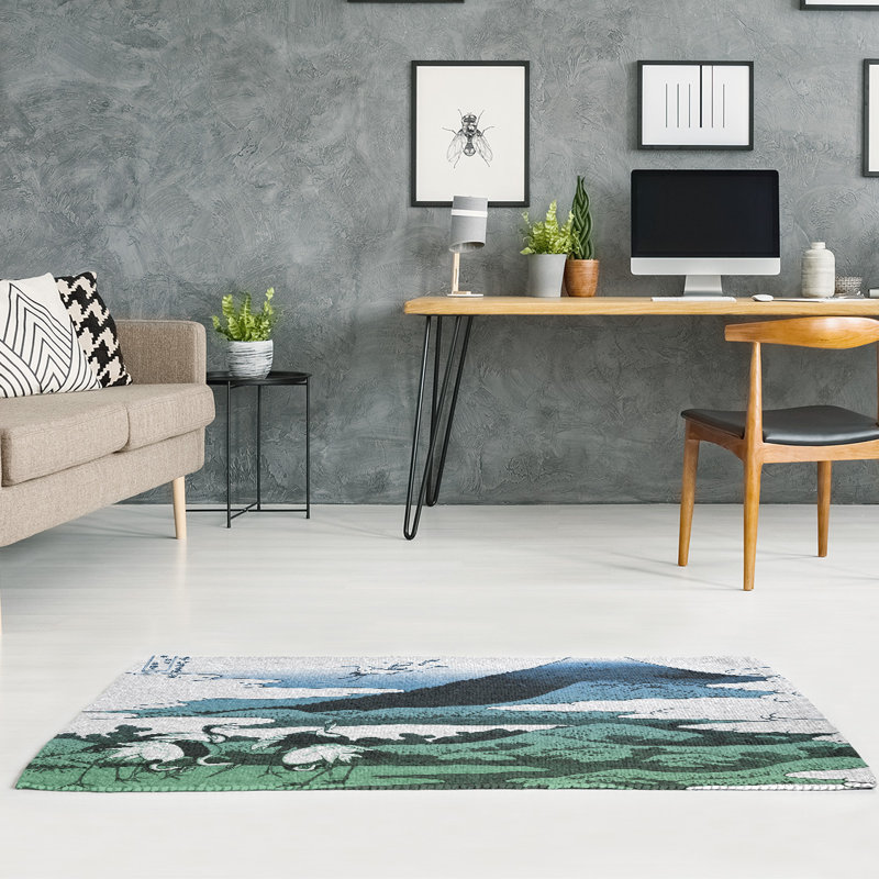 Tapis bleu/vert à chenille japonaise, Rectangle 3 pi x 5 pi