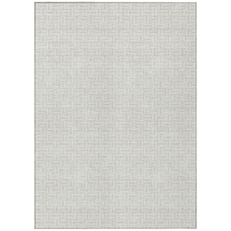 Tapis extérieur lavable à motif géométrique ivoire et argent 10 pi x 14 pi