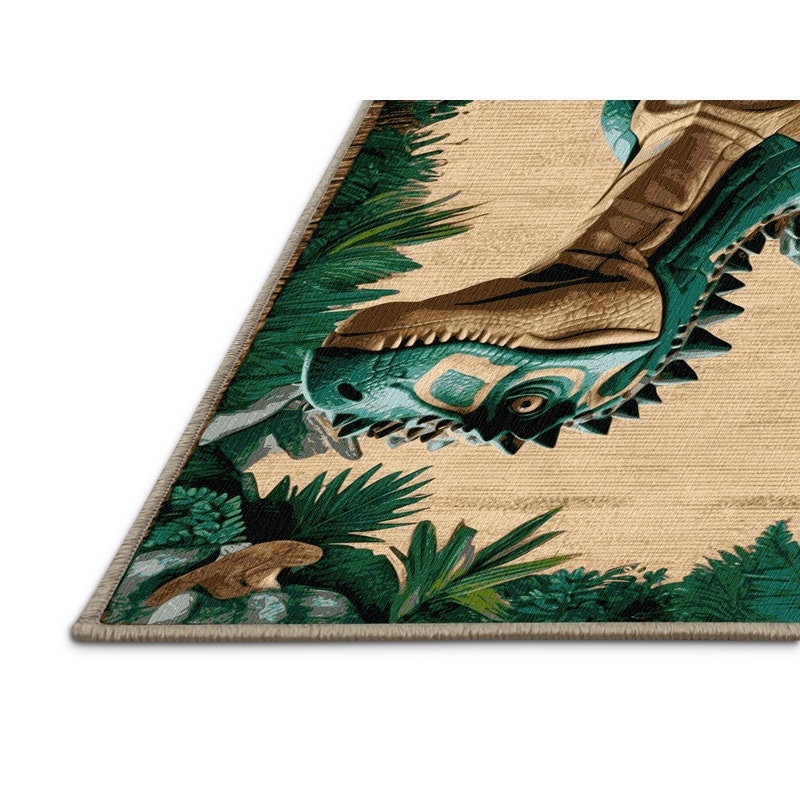 Tapis brun dinosaures lavable à la machine, Rectangle 2 pi x 3 pi