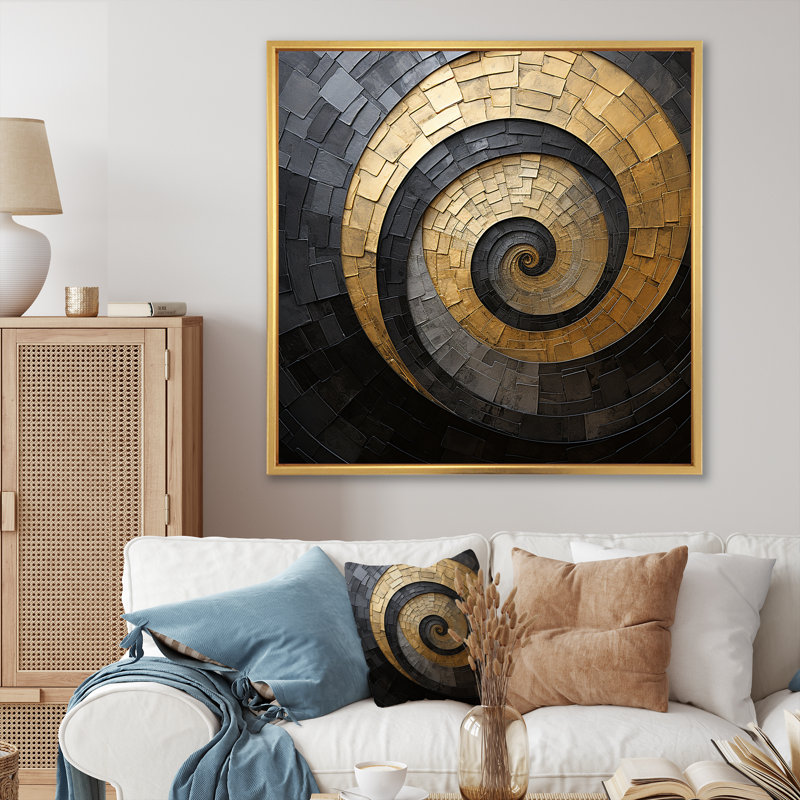 «Matlock - Abstract Spirals», impression sur toile, Toile avec cadre flottant or, H 36 po x l 36 po x P 1,5 po