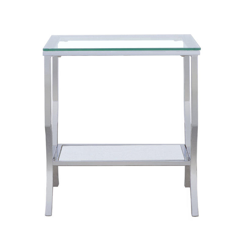 Table de bout carrée avec tablette en miroir Coralle