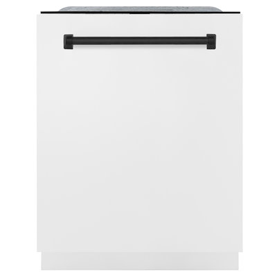 ZLINE Autograph 24 in. 3rd Rack Dishwasher w/ Auto Door Open, 44dBa, White Panel & Black Handle